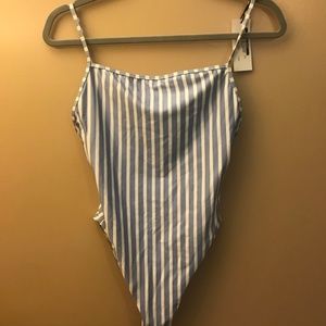 Baby blue striped one-piece bathing suit